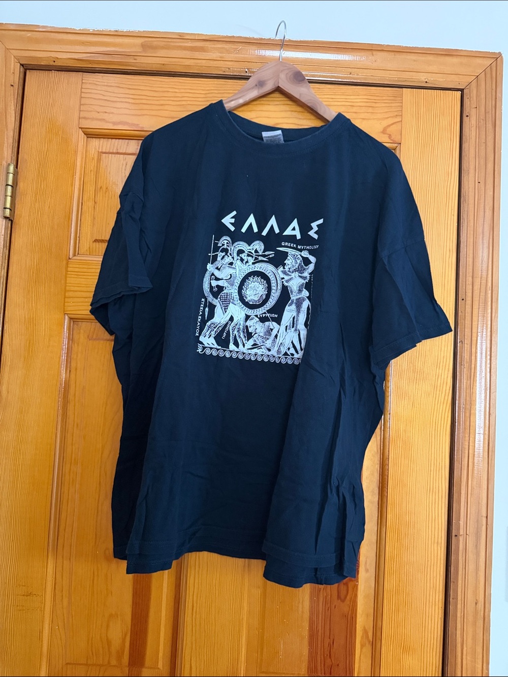 Black Greek Mythology Hellas Graphic Tee with White Print